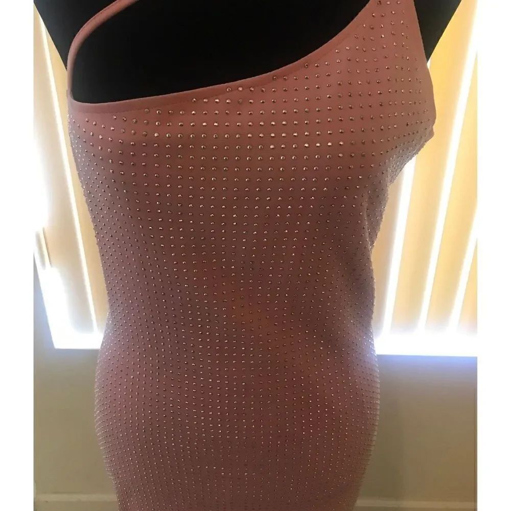 NWT~Pink & Rhinestone Studs Strappy Mini Dress Size Large - Picture 2 of 4